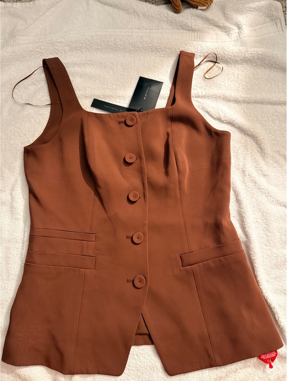 Elie Tahari Brown Button Front Sleeveless Top